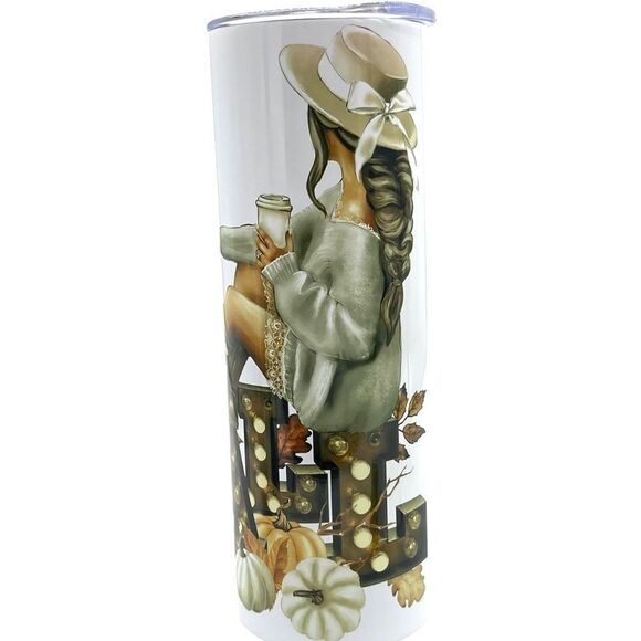 Fall Pumpkin Girly Tumbler 20 oz Hot And Cold Skinny - Picture 1 of 8